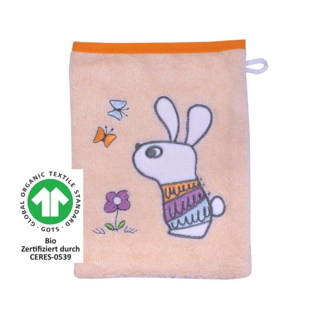 Wörner Südfrottier BIO Hase Schm. Rosé Waschhandschuh Größe 15x21 cm