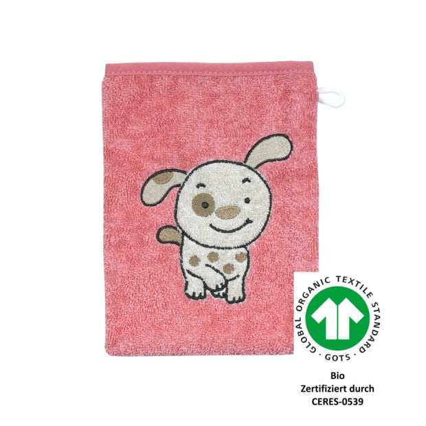Hund koralle Waschhandschuh BIO Größe 15x21 cm