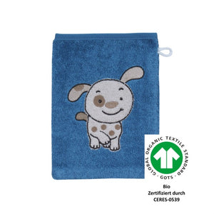 Hund rauchblau Waschhandschuh BIO Größe 15x21 cm