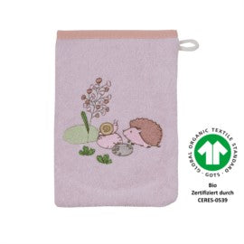Igel Schnecke rosa Waschhandschuh BIO Größe 15x21 cm