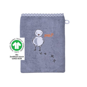 Wörner Südfrottier BIO Küken grau Waschhandschuh Größe 15x21 cm