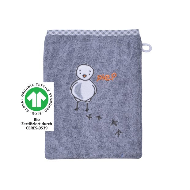 Wörner Südfrottier BIO Küken grau Waschhandschuh Größe 15x21 cm