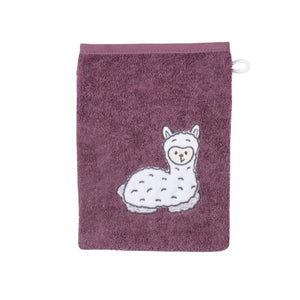 Lama mauve Waschhandschuh Größe 15x21 cm