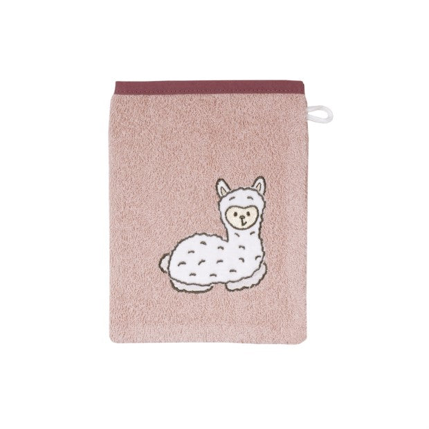 Lama rosa Waschhandschuh Größe 15x21 cm