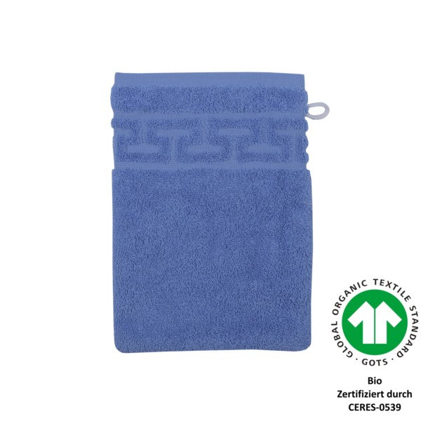 Wörner Südfrottier BIOJacquard M GOTS ciel Waschhandschuh Größe 17x22 cm