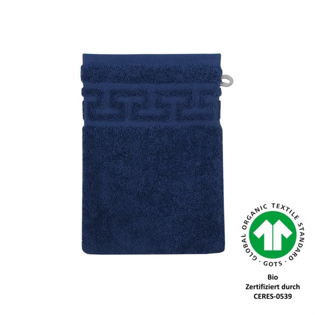 Wörner Südfrottier BIO Jacquard M GOTS nachtblau Waschhandschuh Größe 17x22 cm
