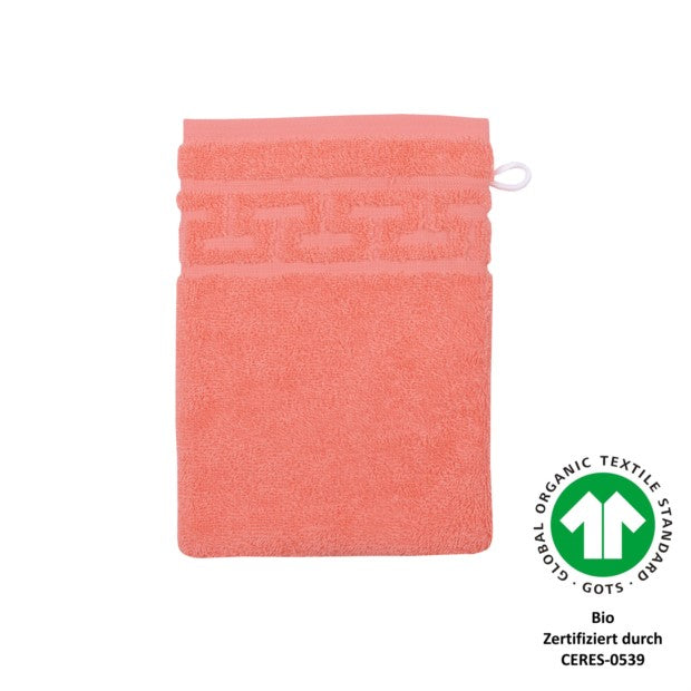 Wörner Südfrottier BIO Jacquard M GOTS peach pink Waschhandschuh Größe 17x22 cm