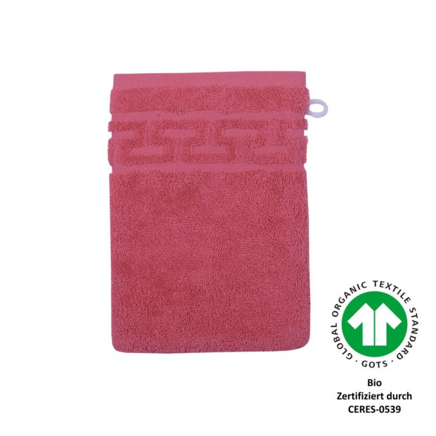 Wörner Südfrottier BIO Jacquard M GOTS preiselbeere Waschhandschuh Größe