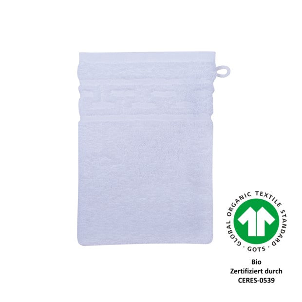 Wörner Südfrottier BIO Jacquard M GOTS weiss Waschhandschuh Größe 17x22 cm