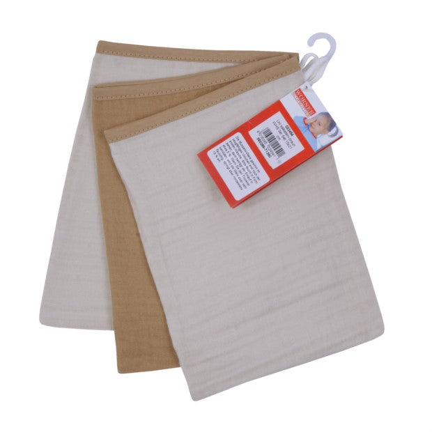 Musselin kalkstein-braun Waschhandsch. 3er Set 15x21 cm