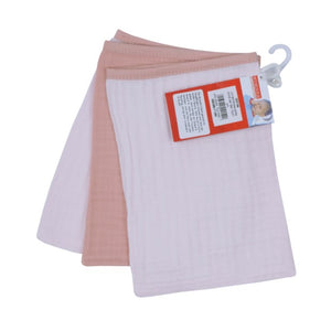 Musselin Uni lachs-erika Waschhandschuh 3er Set 15x21cm