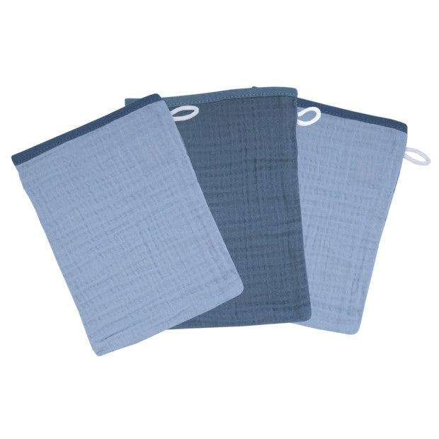 Musselin stahl-dunkelblau Waschhandsch. 3er Set 15x21 cm
