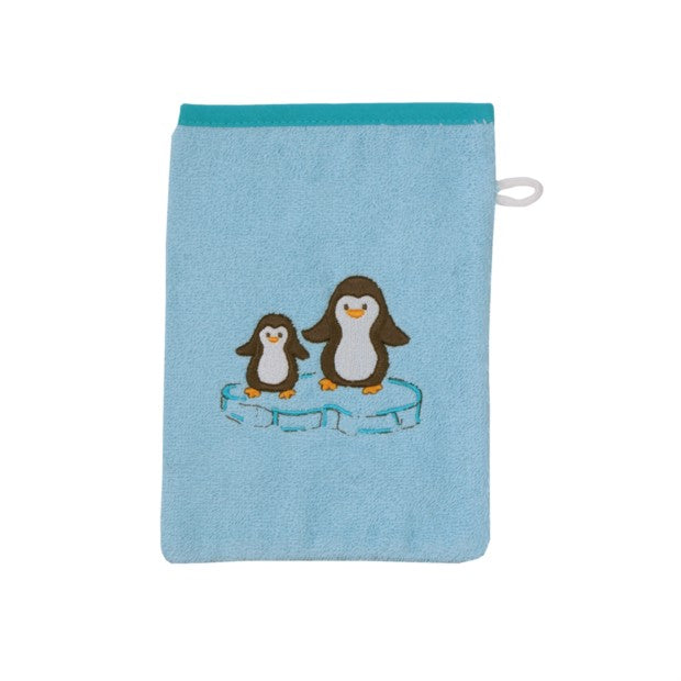 Pinguine eisblau Waschhandschuh Größe 15x20 cm