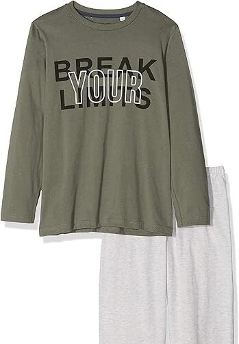 Sanetta Jungen langer Schlafanzug  oliv NEUWARE  Gr. 140