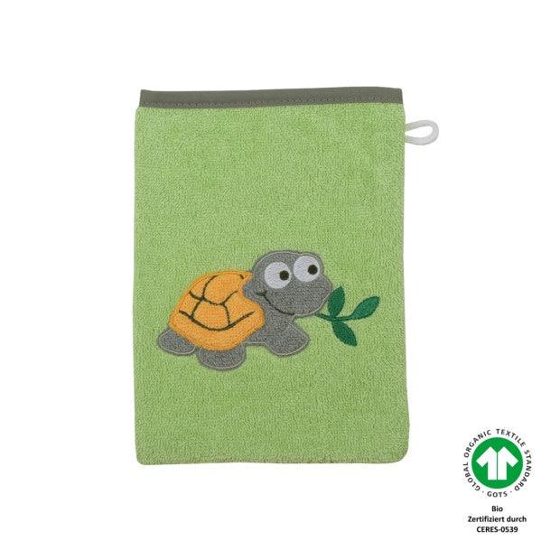 Wörner Südfrottier BIO Schildkröte opalgrün Waschhandschuh Größe 15x21 cm
