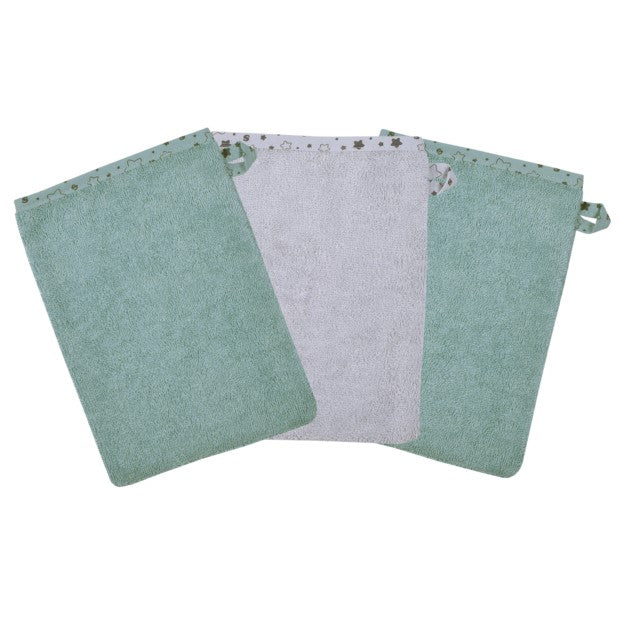 Sterne eisblau-hellgrau Waschhandschuh 3er Set