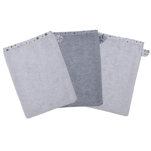 Sterne grau Waschhandschuh 3er Set 15 x 21 cm