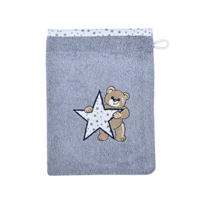 Teddy/Stern grau Waschhandschuh Größe 15x21 cm