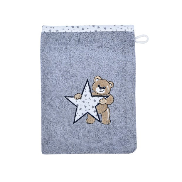 Teddy/Stern grau Waschhandschuh Größe 15x21 cm