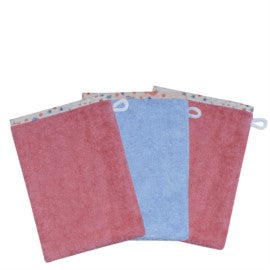 Wörner Südfrottier Vogel koralle/sky Waschhandschuh 3er Set 15 x21 cm