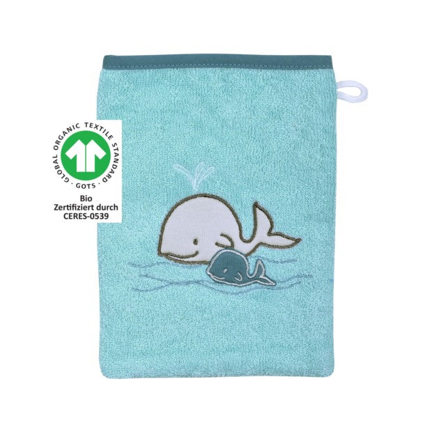 Wörner Südfrottier BIO Walfamilie kristall Waschhandschuh Größe 15x21 cm