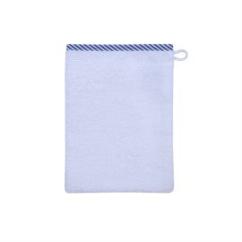 Wörner Südfrottier weiss-Streifen blau Waschhandschuh Größe 15x21 cm