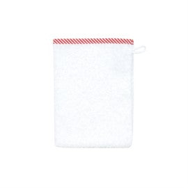 Wörner Südfrottier weiss-Streifen rot Waschhandschuh Größe 15x21 cm